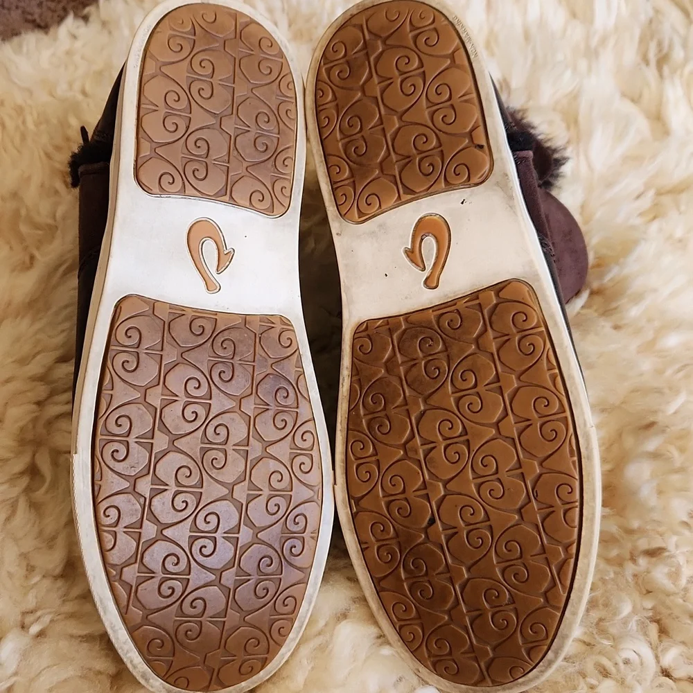 Olukai Pehuea Hulu Sheepskin Brown Leather Bootie Sneaker Size 8.5 - Picture 6 of 8